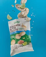 Livity Brown RiceChips Sea Salt Pepper & Lime Flavor Healthy Snack yummy GlutenF