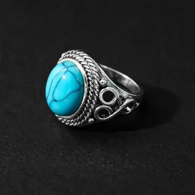 New 925 Sterling Silver Marquise Turquoise Gemstone Women Boho Ring Boxed — 第 4/4 张图片