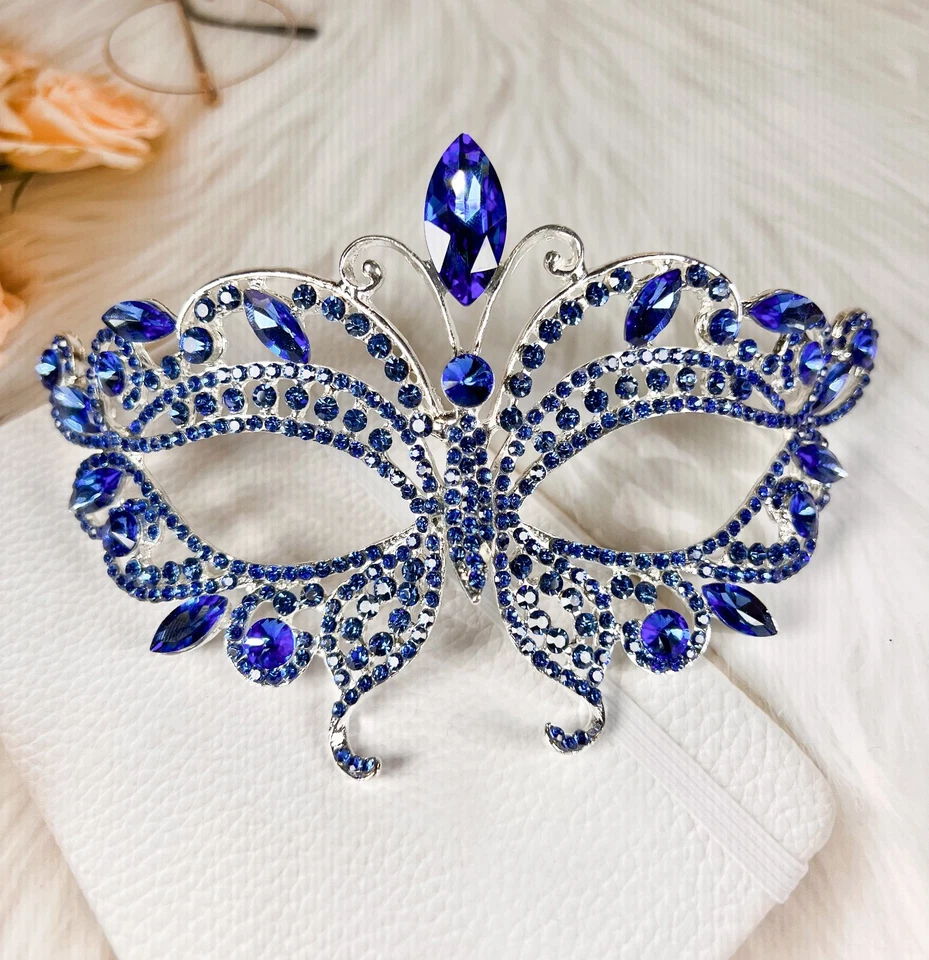 Butterfly Masquerade Mask, Blue Wedding Party Mask, Mardi Gras, New Year, Party - Image 3 of 4