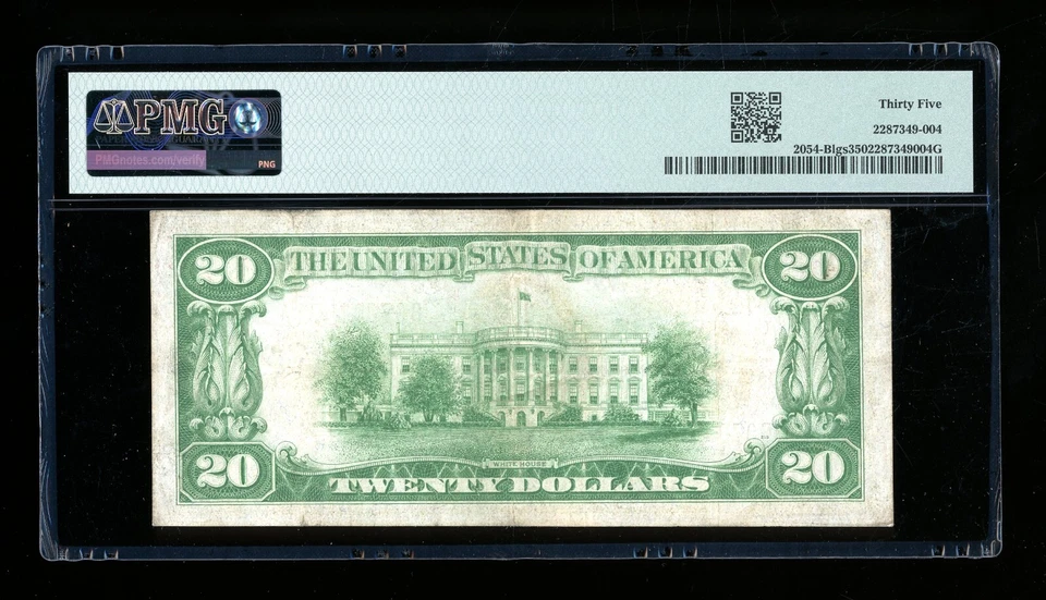 DBR 1934 $20 LGS FRN New York Fr. 2054-Blgs PMG 35 Serial B07001073A - Image 2 of 2