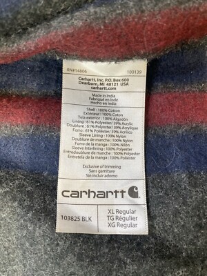 Carhartt 103825 BLK Chore Blanket Lined Jacket Size XL | eBay
