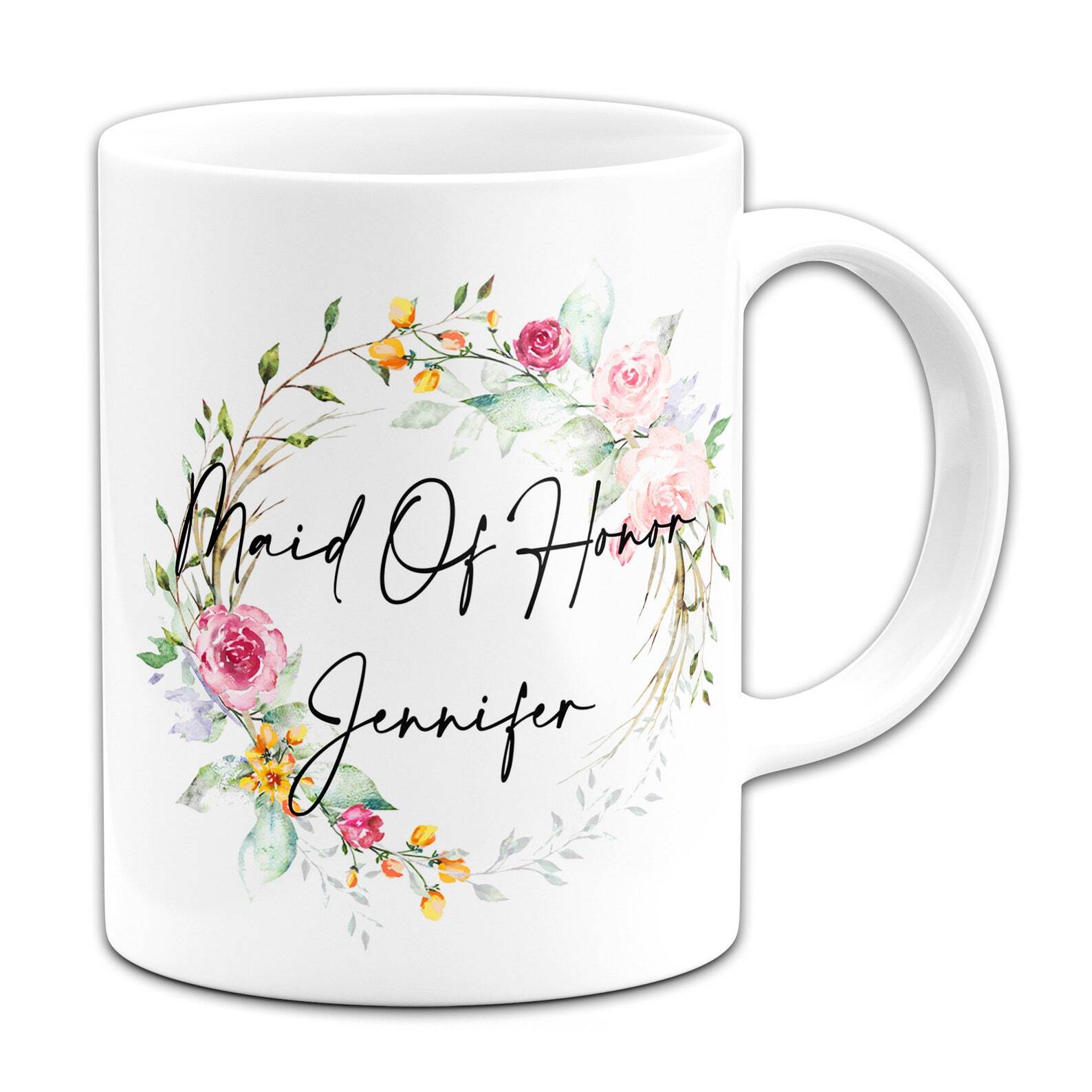 Personalised Floral Maid Of Honor Novelty Gift Mug