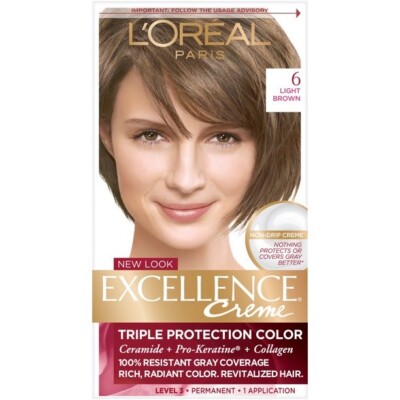 Loreal Excellence Creme Permanent Haircolor 6 Light Brown 6 Part Kit