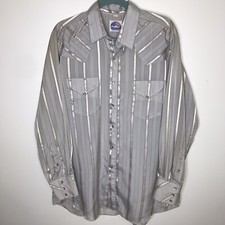 VTG Mens Deadstock Miller Western Wear Denver Gray Pearl Snap Shirt 17-34 USA