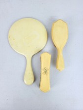 Vintage Antique Celluloid Vanity Set Mirror Brush Set of 3 Ivory Color 1940s