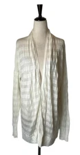 pas de calais Sweater Women Medium Ivory Stripe Shawl Collar Knit Cardigan