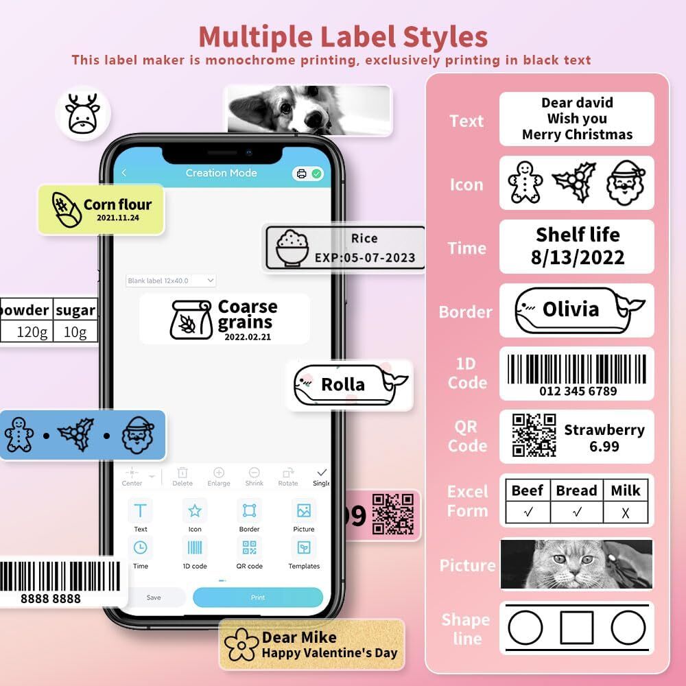 Phomemo D30 Bluetooth Label Maker Machine with Tape for Home Office Organization