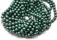 Venta al por mayor Cuentas sueltas redondas con perla concha verde tinta de 8/10 mm genuinas de 15""