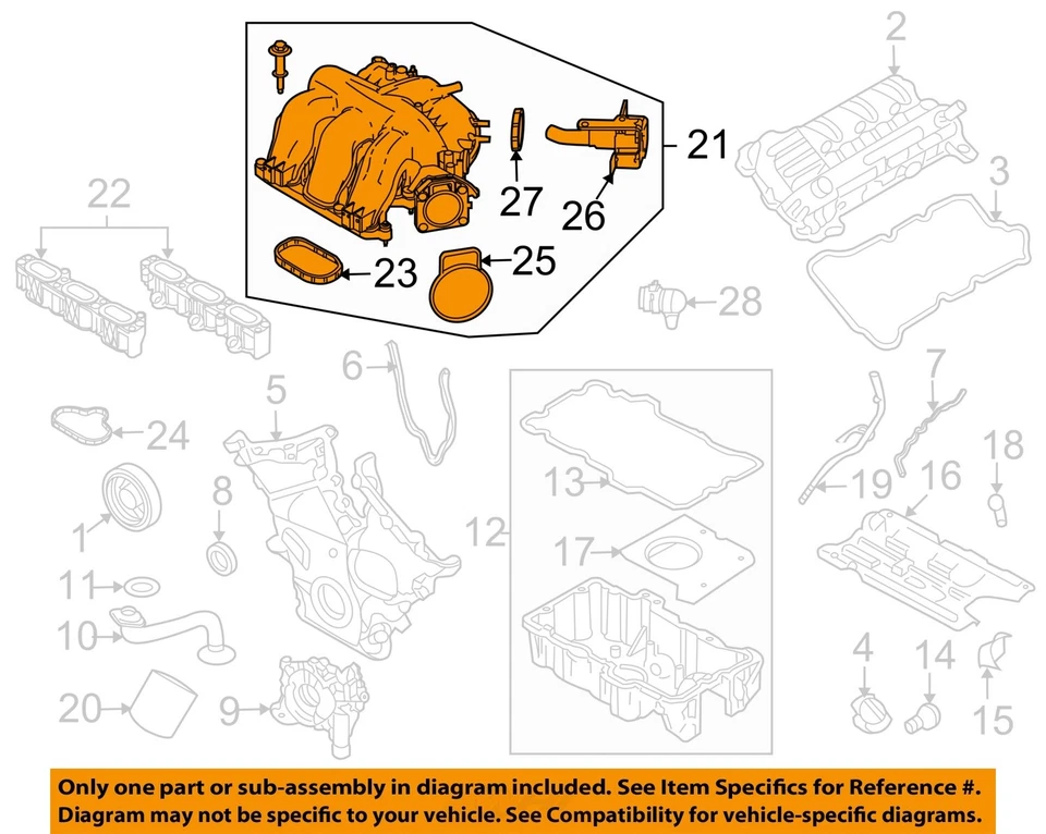 Used Upper Engine Intake Manifold fits: 2008 Ford Fusion 3.0L upper Upper Grade Foto 3 de 4