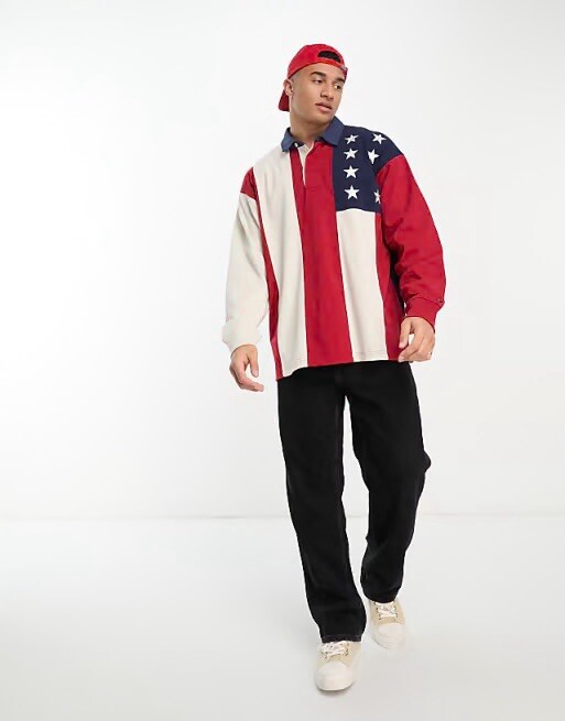 【 】x Shawn Mendes アメリカン ラグビーシャツ♪ Tommy Hilfiger x Shawn Mendes long sleeve american flag