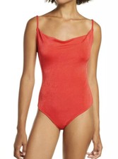 NWT Free People Cowls In The Clubs Bodysuit Love Glare Red Shimmery Size Medium