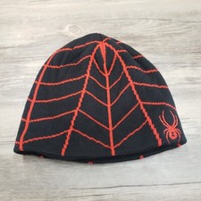 Spyder Web Hat Cap Beanie Boys Youth Black Red Knit Fleece Lined