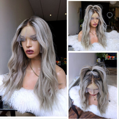 Ombre Silver Grey Blonde Lace Front Wig Remy Human Hair Wigs  display picture 1