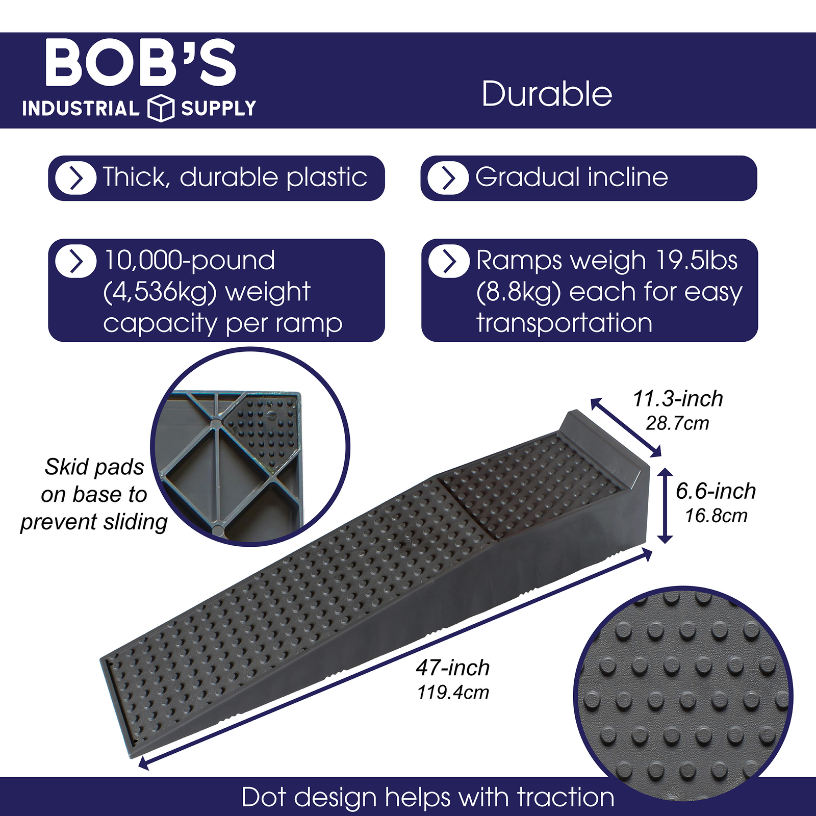 BISupply Vehicle Service Ramp Set 6.6” Inch Lift 5 Ton Truck Ramps