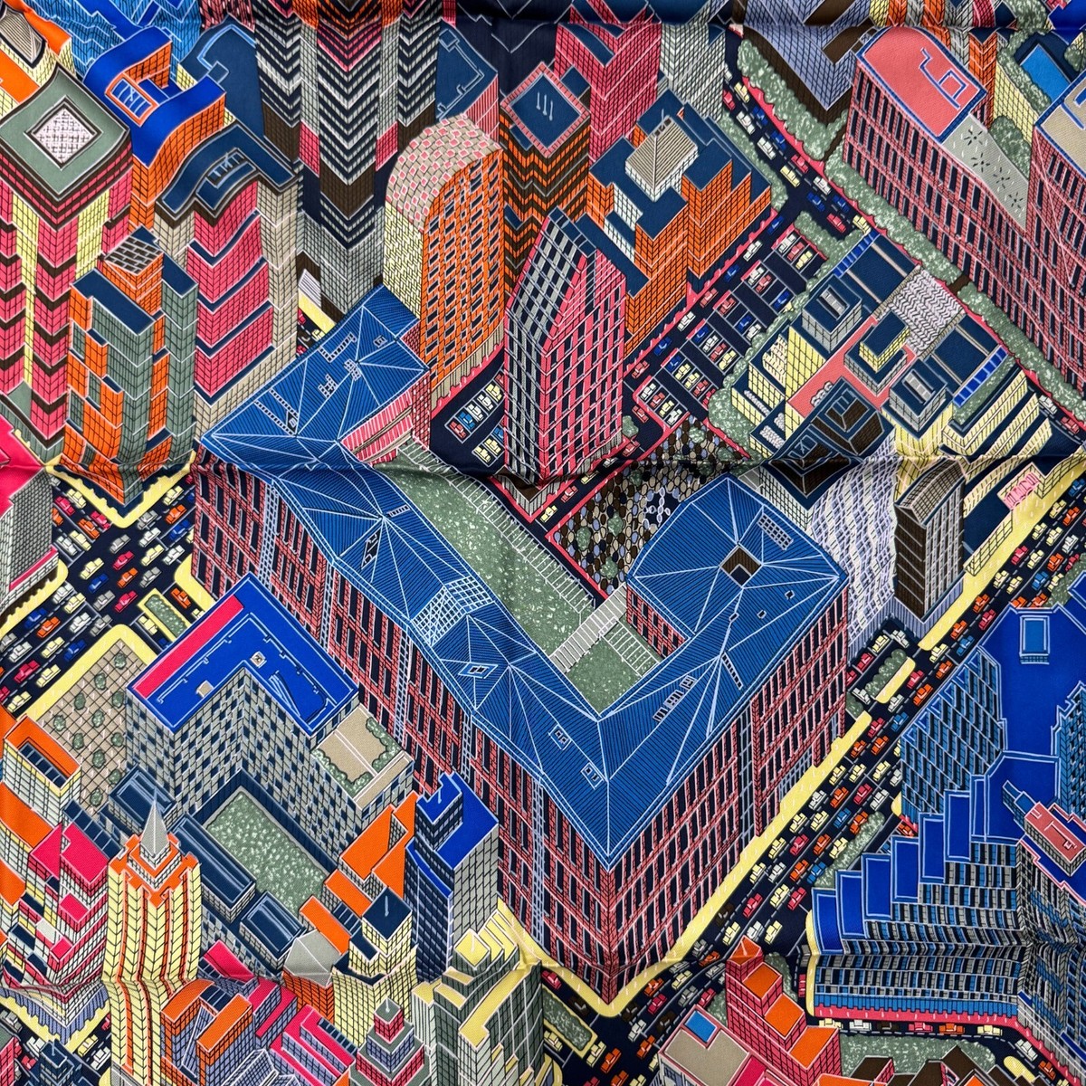 HERMES Carre 90 Scarf Pantin city Silk 100% Multicolor Authentic