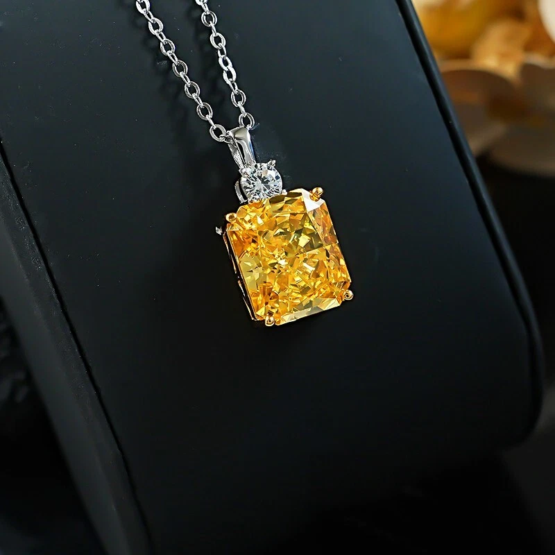 Collar de diamantes amarillos cultivados en laboratorio de 8 quilates, oro de 18 quilates Vermeil, corte de hielo triturado radiante Foto 4 de 4