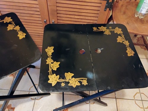 2 woodcraft HOSTETTE folding side tray table MCM vintage Asian inspired black - Picture 3 of 9