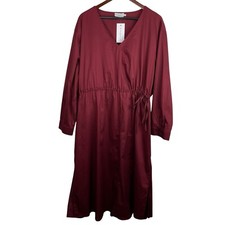 Harshman Size 2X Belinda Burgundy Cinch Waist Lightweight Dress Plus Size New