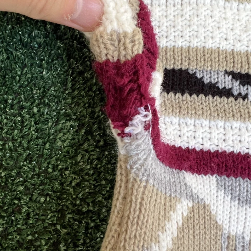 Suéter estilo abuelo XL vintage años 90 Atlas tejido 3D blanco granate dorado FSU Coogi estilo Foto 4 de 4