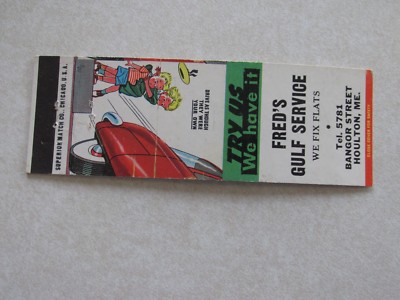 g48 vintage Matchbook Cover Freds Gulf Service Houlton ME Maine