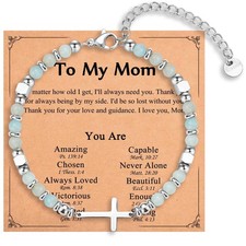 Gifts for Mom from Daughter Son, Religious Cross Bracelet Jewelry for Women w...