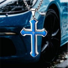 Cross Pendant for Car Rear View Mirror Hanging Charm Car Decor Mirror Blue
