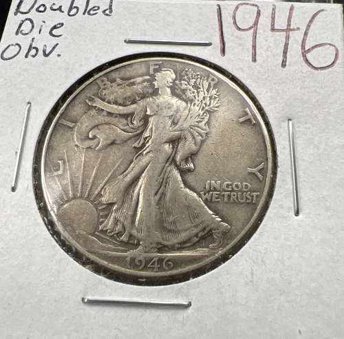 1946 P 50c Walking Liberty 50c Half Dollar Coin DDO Double Die Obverse Fine SK#
