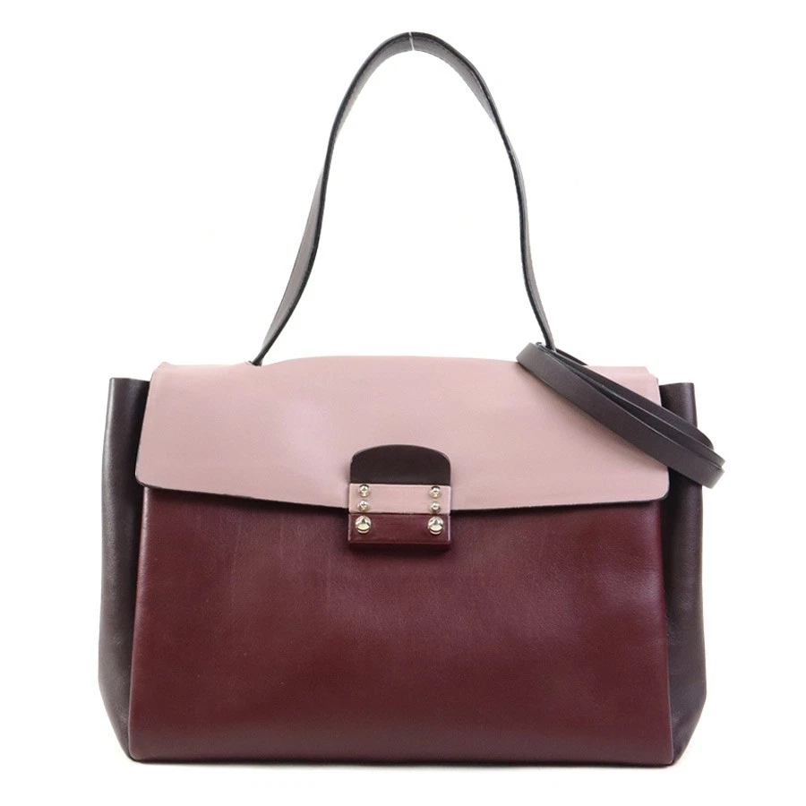 Valentino — Auth Valentino Garavani Handbag Shoulder Bag Burgundy/Pink Grey Leather e60512a