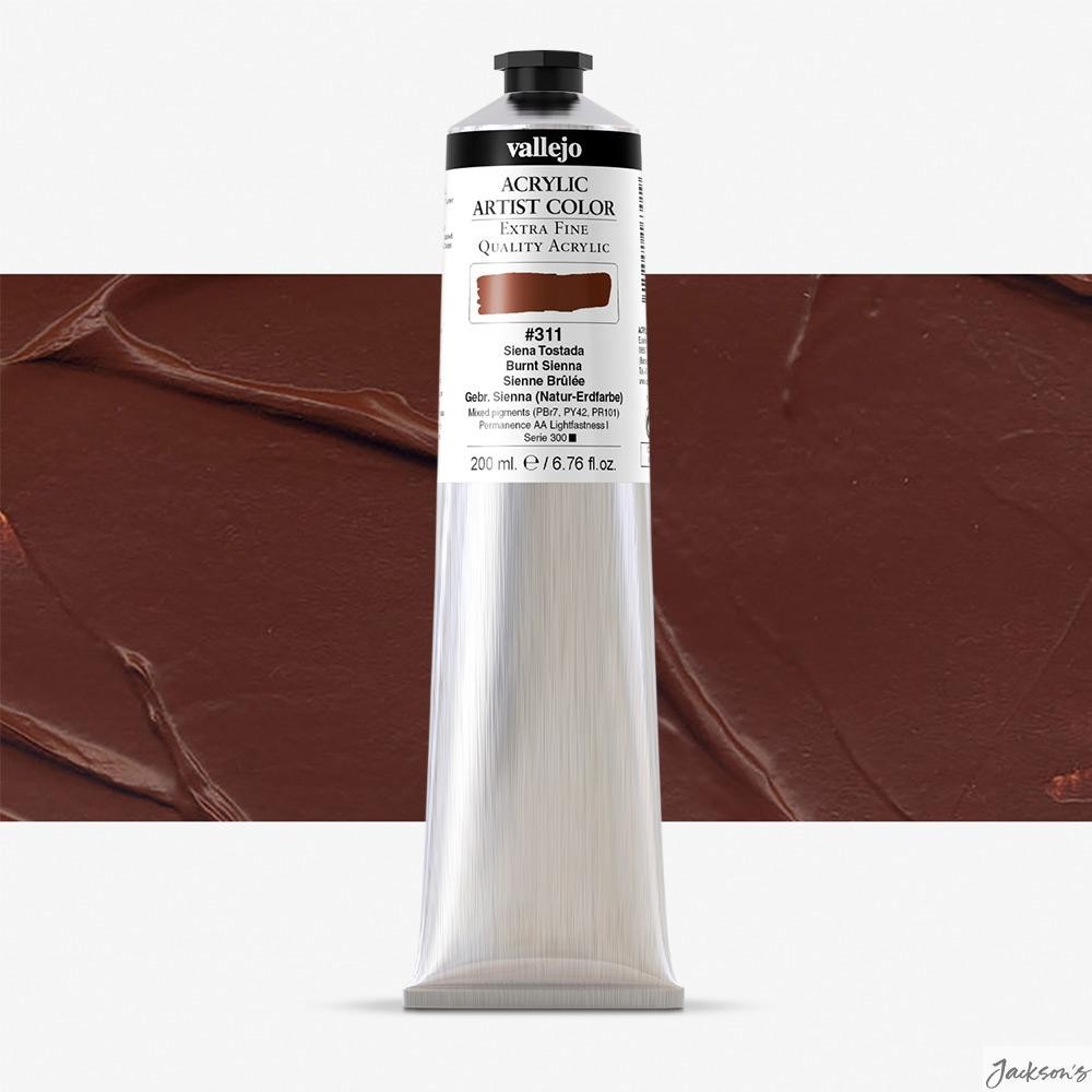 Vallejo Artist Acrylic Paint 100% Acrylic Resin 200ml Burnt Sienna Fine Art