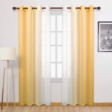 DWCN Yellow Ombre Sheer Curtains, Faux Linen Gradient Semi Voile, Grommet Top 52