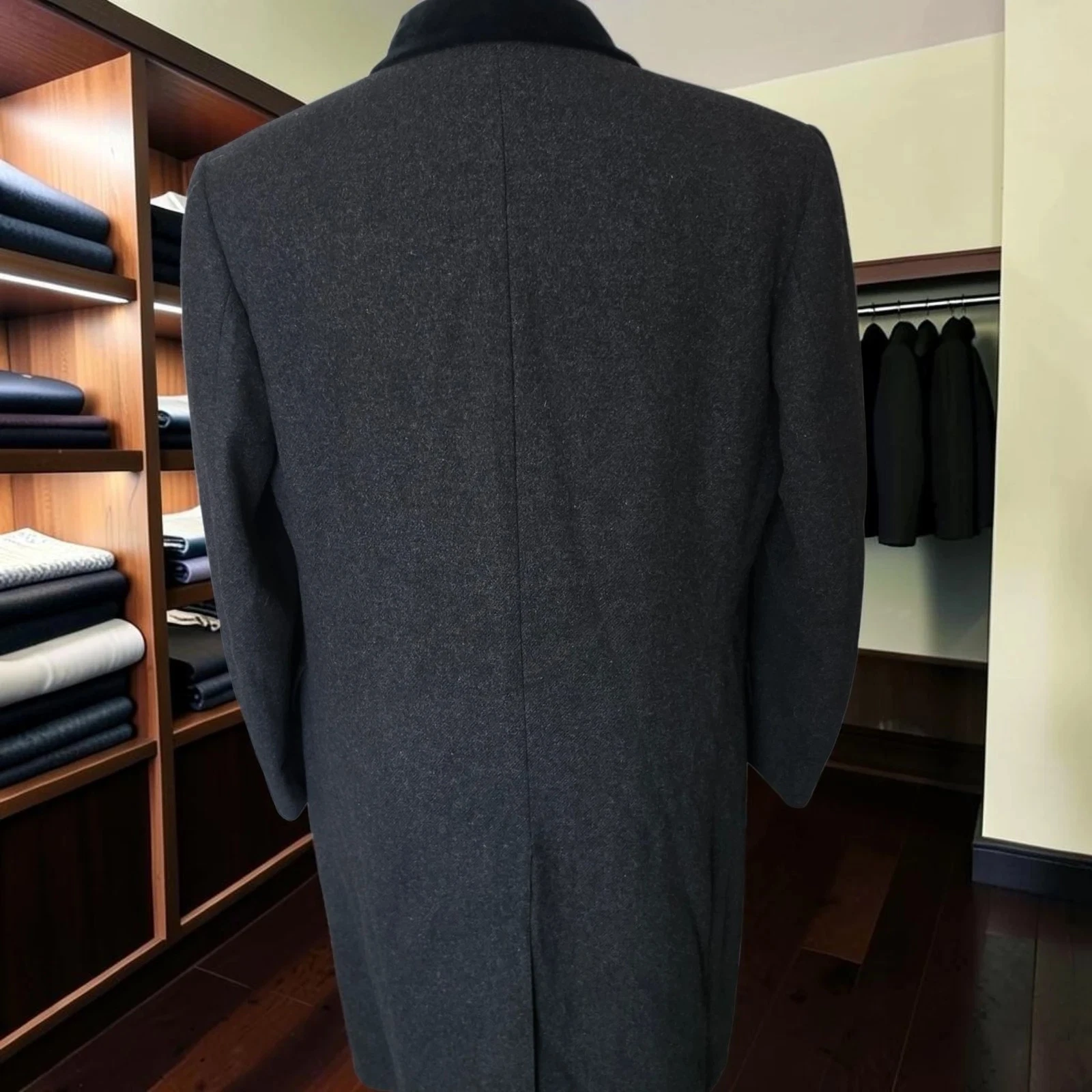 Vintage 1950s Chesterfield Overcoat 40r Bespoke Charcoal Wool Velvet image 15