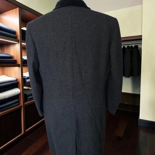 Vintage 1950s Chesterfield Overcoat 40r Bespoke Charcoal Wool Velvet image 15