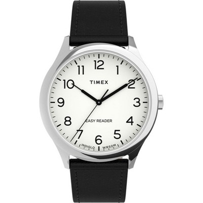 Timex Unisex Watch Easy Reader Quartz White Dial Black Leather Strap TW2U22100VQ