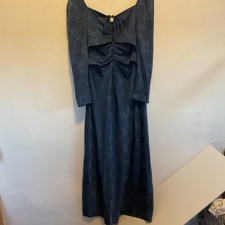 WAYF The Adeline Cutout Floral Jaquard Halter Midi Dress Puff Long Sleeve Med