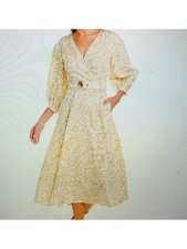 LAFAYETTE 148 Womens Gold Belted Elbow Sleeve Tea-Length Fit + Flare Dress 4