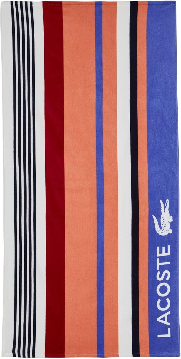Lacoste  Stripe 100% Cotton Large Beach Towel, Ultra-Absorbent.