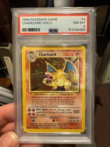 1999 POKEMON BASE SET UNLIMITED #4 CHARIZARD-HOLO PSA 8