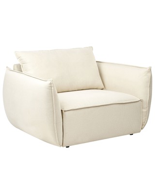 Sessel Stoff beige mit tiefem und breitem Sitz Kissen gepolstert gemütlich Kunes