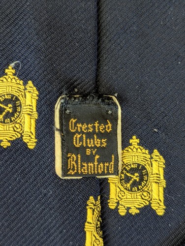 Vtg Crested Clubs By Blanford Men's Navy Gold Clock Necktie 3½" WPL# READ - Picture 4 of 6
