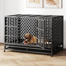 48 Inch Heavy Duty Steel Dog Crate Escape Proof Double Door Cage with Wheels