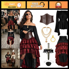 Black Small Pirate Costume for Women - Renaissance Corset, Steampunk Skirt Acc