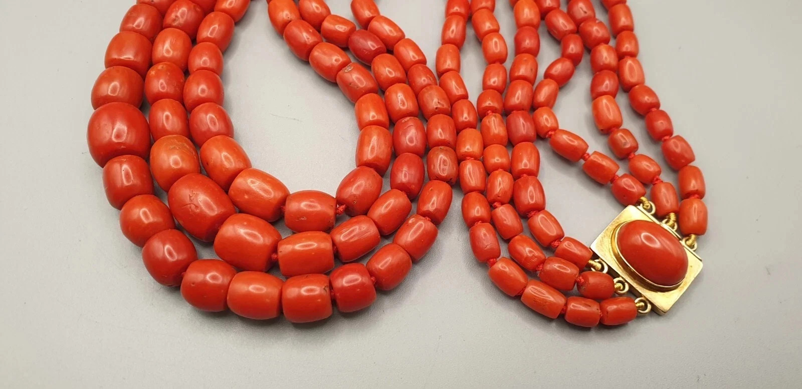 Rare Antique Natural Un-dyed Coral Pearl Multi-Strand Necklace with Gold Clasp image 9