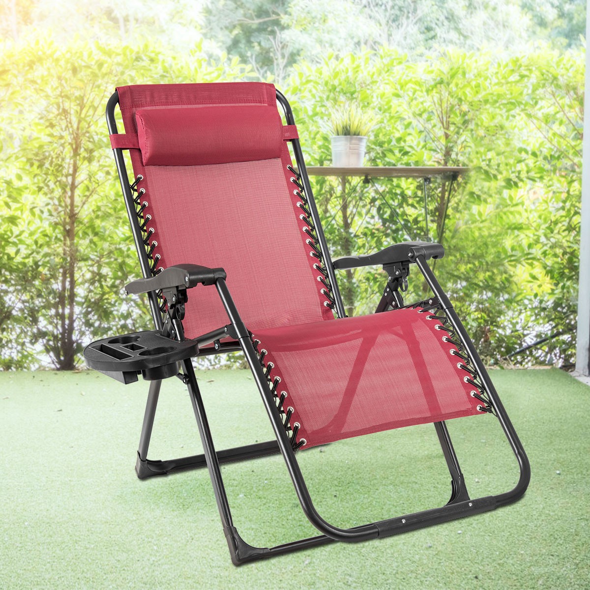 Zero Gravity Chair Oversize Lounge Chair Patio Heavy Duty Folding Recliner Red