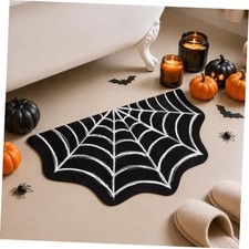 Bath Mat, Halloween Cute Gothic Cobweb Shaped Bath Rug, Quick Dry Spider Web