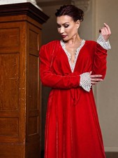 Morozik.look Damen Abendkleid Samt rot/weiß ...