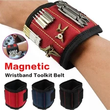 Magnetic strap to hold screws, nails, drill bits, port belts