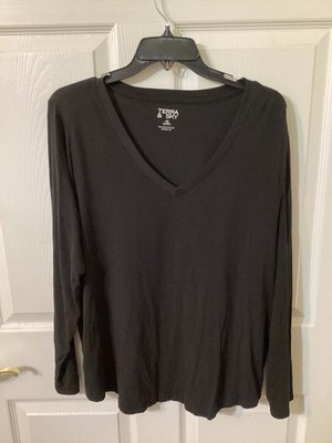 Terra & Sky Long Sleeve V-neck T-shirt Plus Size 0X