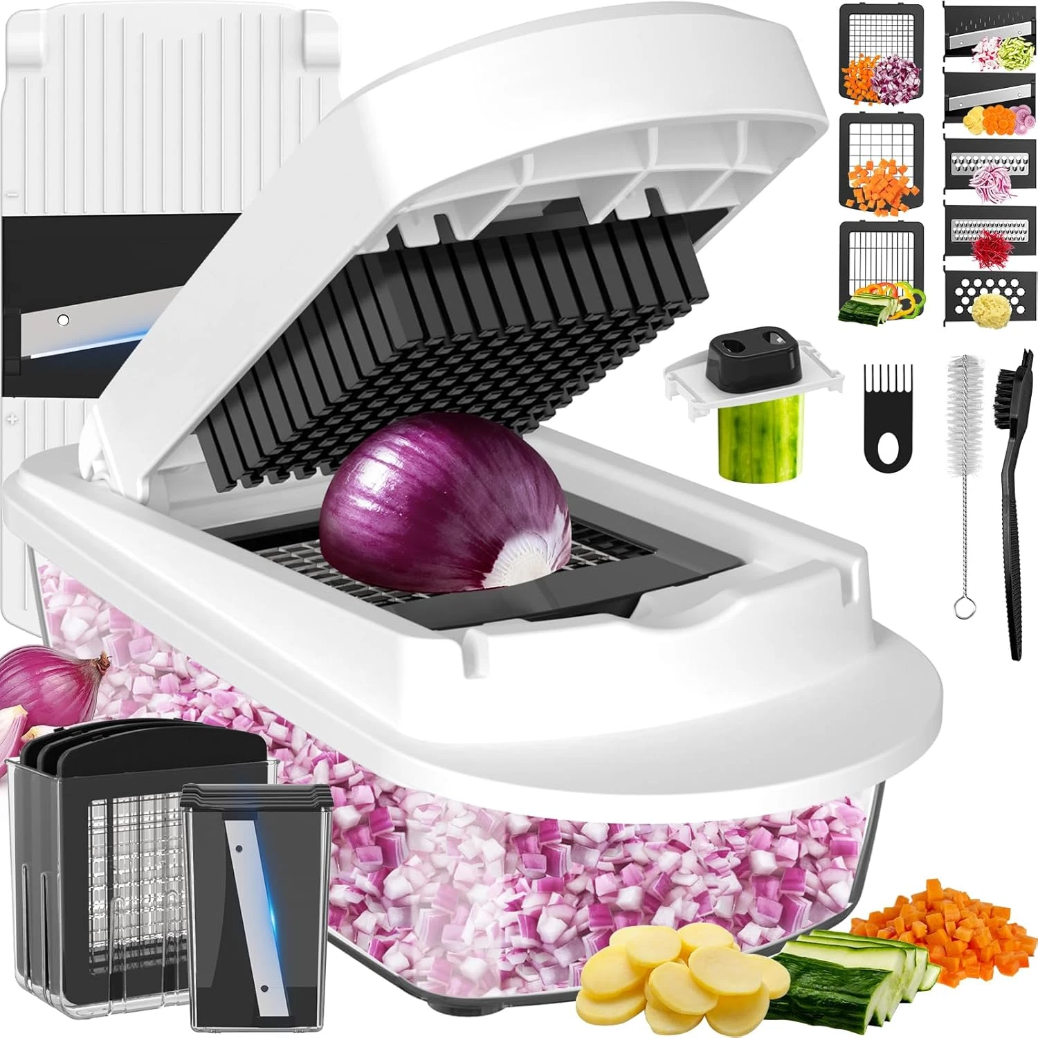 8 Blade All-In-1 Vegetable Chopper Mandoline Slicer with Container, Food Chopper