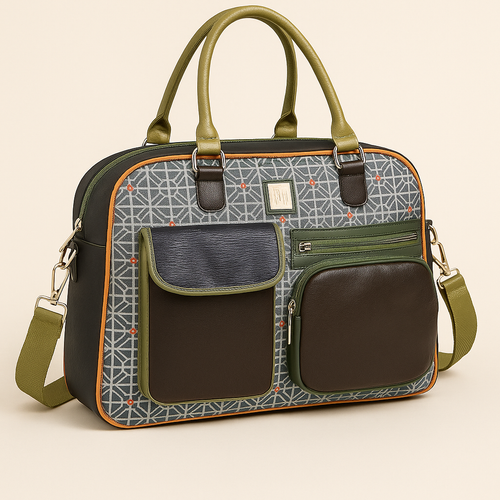 Structured Multi-Pocket Olive Accent Handbag - Picture 2 of 3