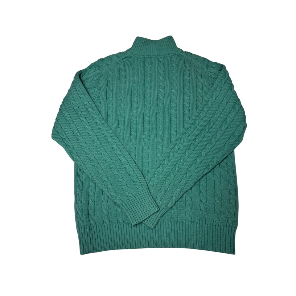 Vineyard Vines Mens Quarter Zip Cable Knit Sweater Green Cotton Blend Size L - Image 4 of 4